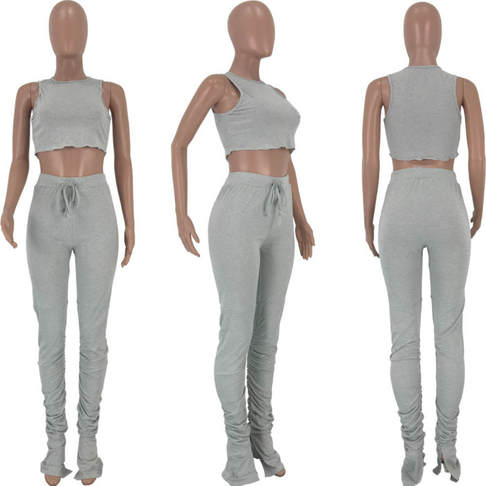 Solid Flared Pants Two Piece Set