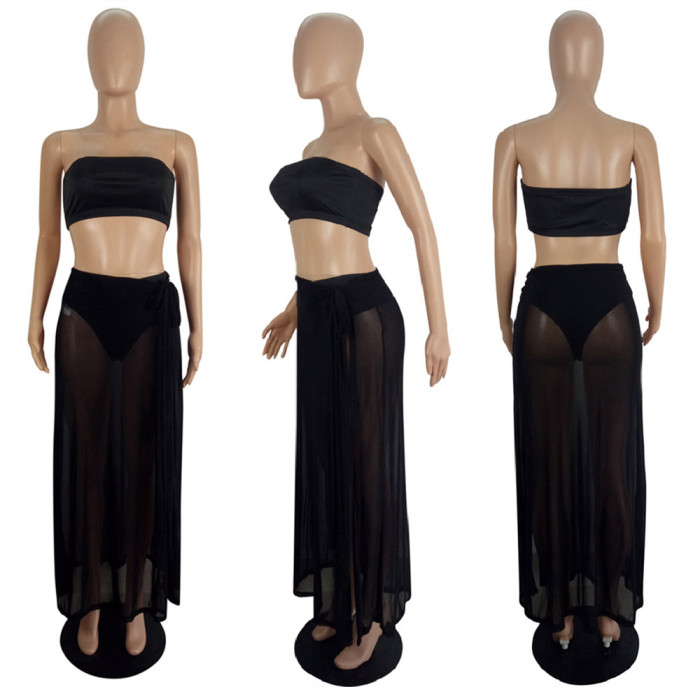 perspective Wrap the original skirt at will breast wrap women two piece skirt set