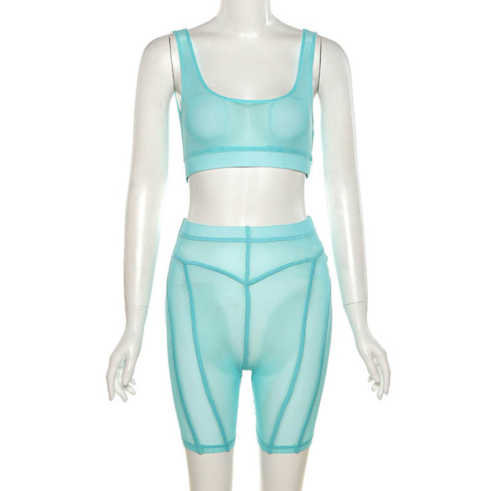 hollow out mesh tube top and short set