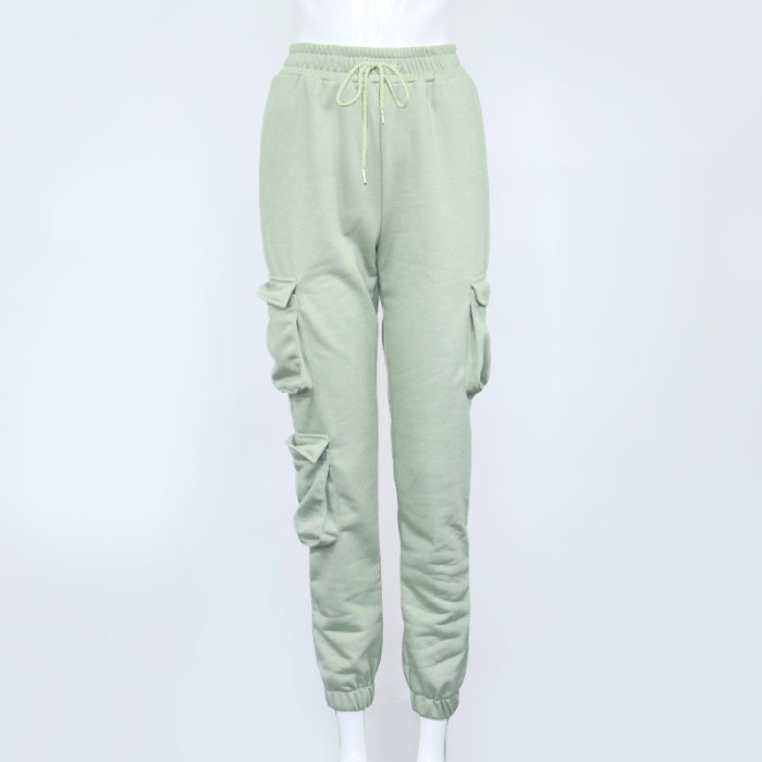 Solid Color Trousers Track Pants Suit With Pockets