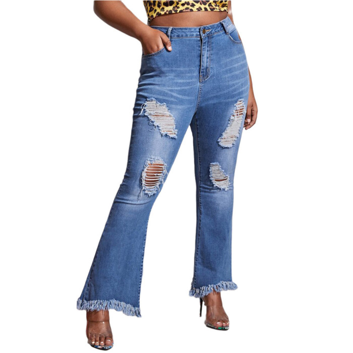 Ripped Bell Bottom Washed Jeans