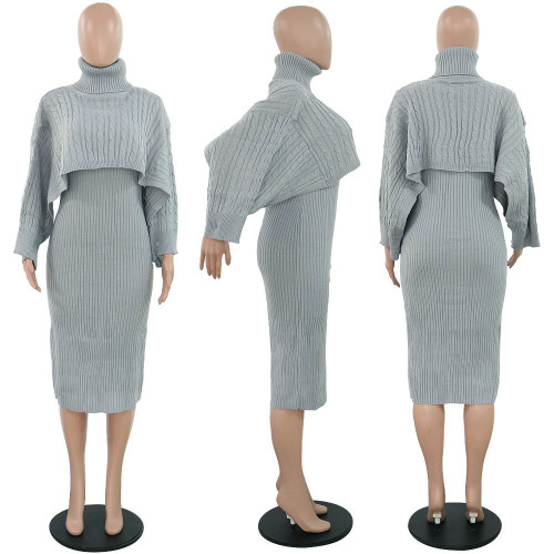 High Neck Sweater Skirt Two Piece Set