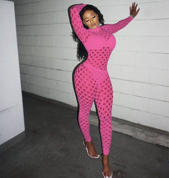 Long Sleeve Sexy Hollow Out Bodycon Jumpsuit