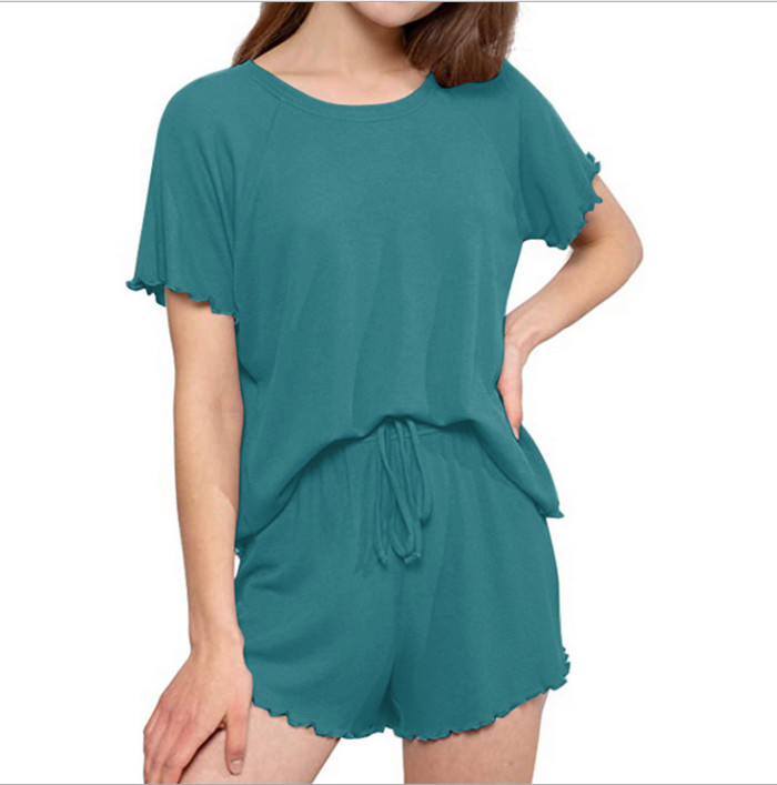 Pure Color Short Sleeved Girly INS Style Home Wear Suit