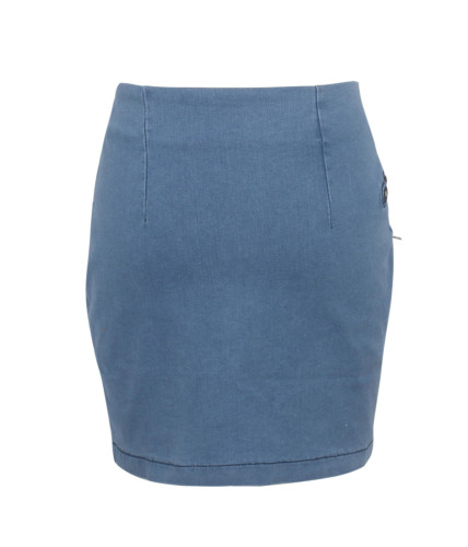 Zipper retro denim mini skirt