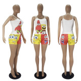 Printed Suspender Shorts Suit