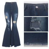 Blue Distressed Bell Bottom Denim Pants