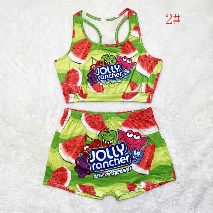 Positioning printing small vest shorts two piece set women clothing
