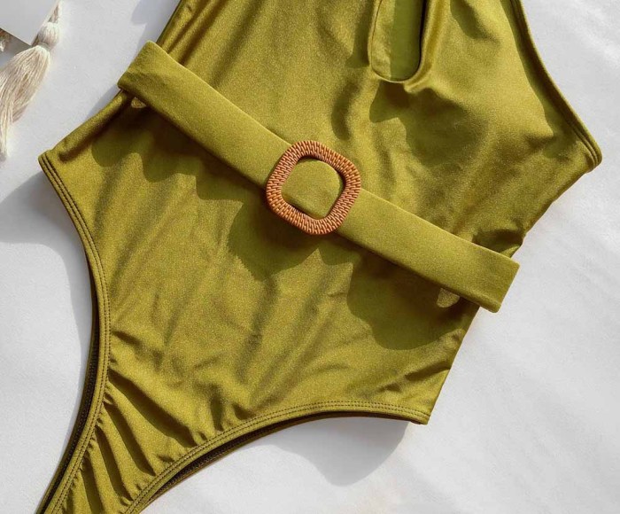 Women's Mature Solid color one-shoulder swimsuit