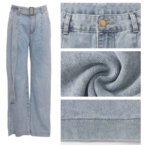 Straight Wide Leg Instretch Jeans with Belt