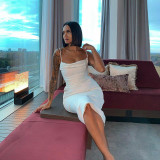 spaghetti straps white sexy club midi dress