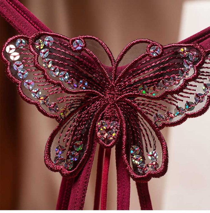 Butterfly Embroidery Open Mesh Thong