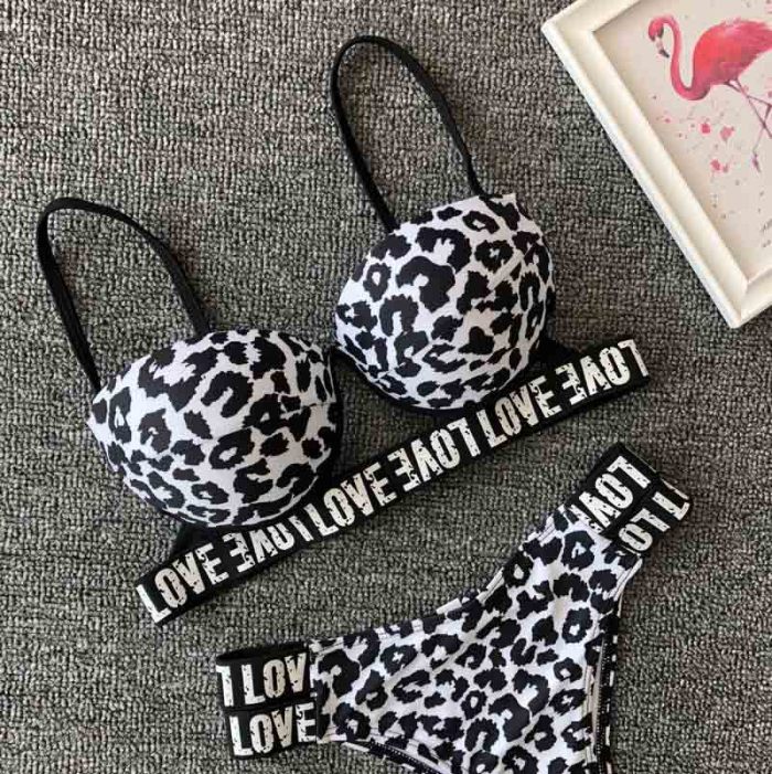 LOVE Strip  Print Push up Bikini Set