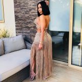 Soild Color Seaside Halter Bra and Tassels Skirt Set