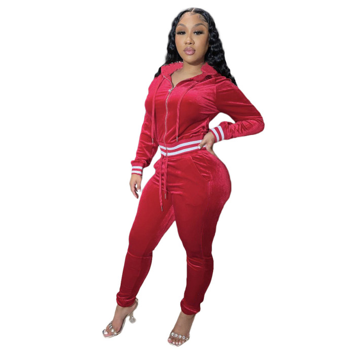 Thick Velvet Hooded Casual Sports Suit
