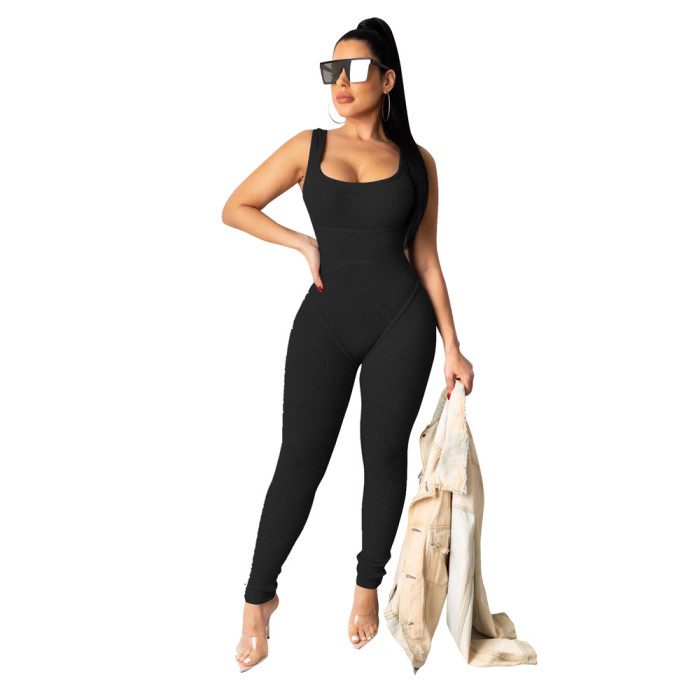 Solid Color Overalls Knitted Jumpsuits