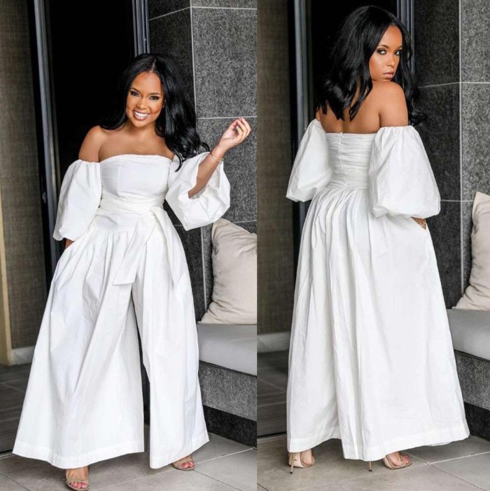 White Strapless loose jumpsuit