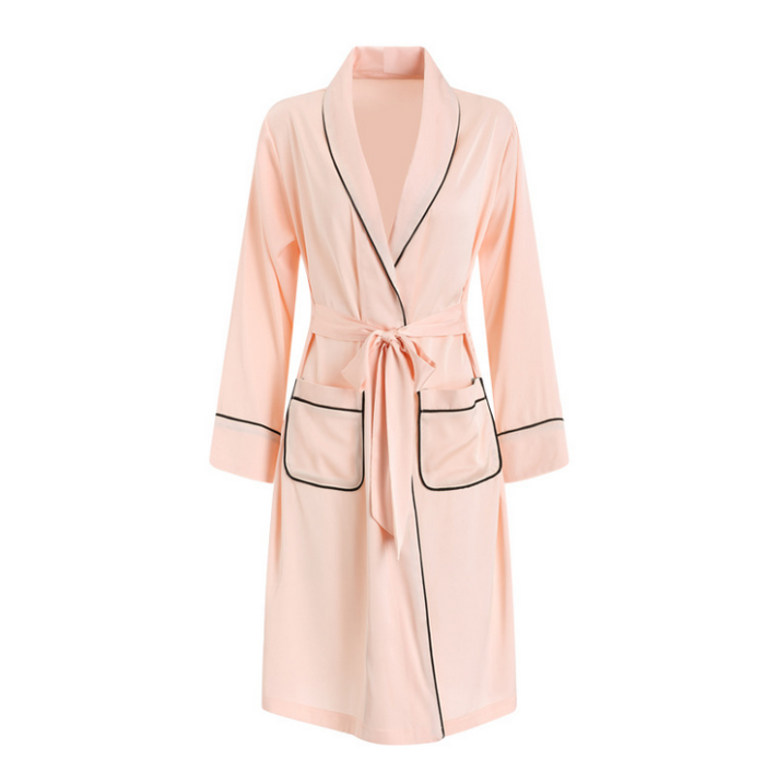 [Nightgown] Sexy silk long sleeve cardigan bathrobe nightgown pajamas dress