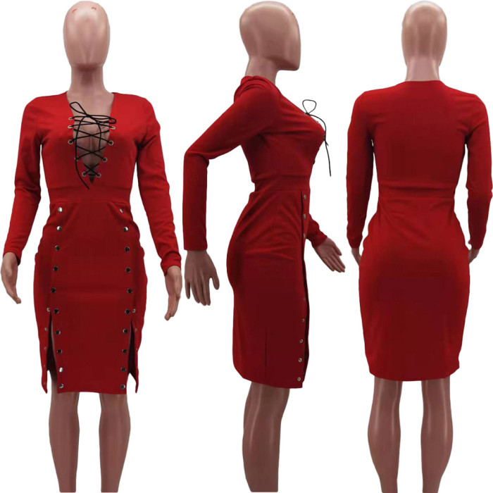 Fashion Leisure Stitching Chest Straps Double Button Dress