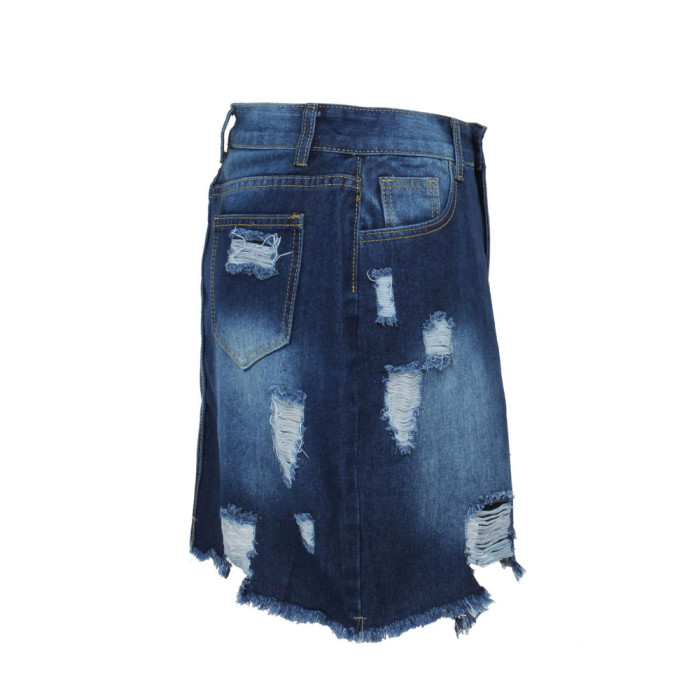 Plus Size Frayed Frayed High Waist irregular Denim Skirt