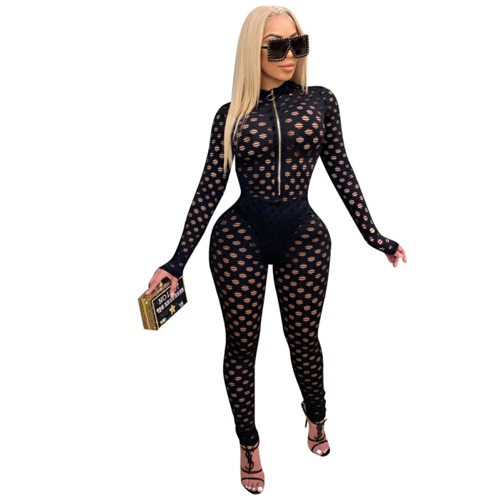 Sexy Hollow See Through Slim Fit Jumpsuit