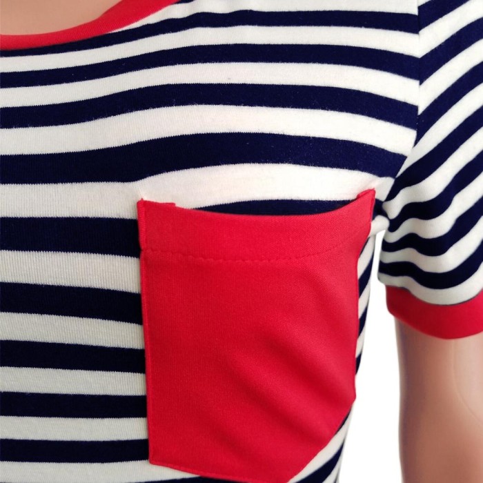 Casual Striped Print Pocket Slim Dress