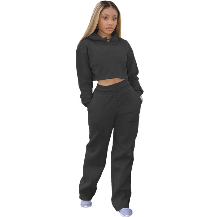 Casual Hooded Sweater Wide-leg Pants two-piece Suit