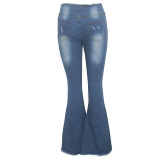 Washed Buttons Decorated Bell Bottom Denim Pants