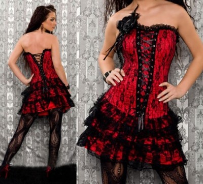 LE1005 Red Lace Overbust Corset