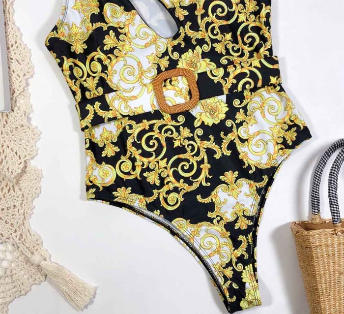 Women's Mature printing one-shoulder Swimwear