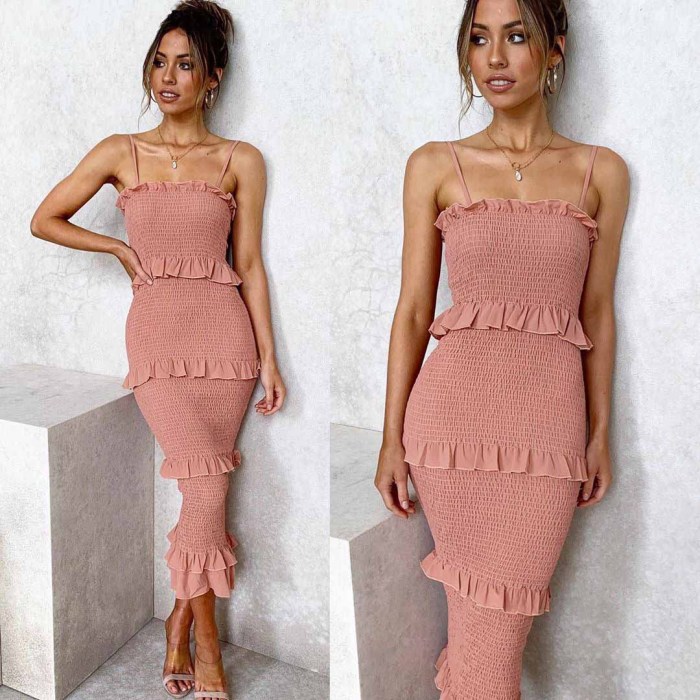 Pure Color Sling Pleated Cake Dress