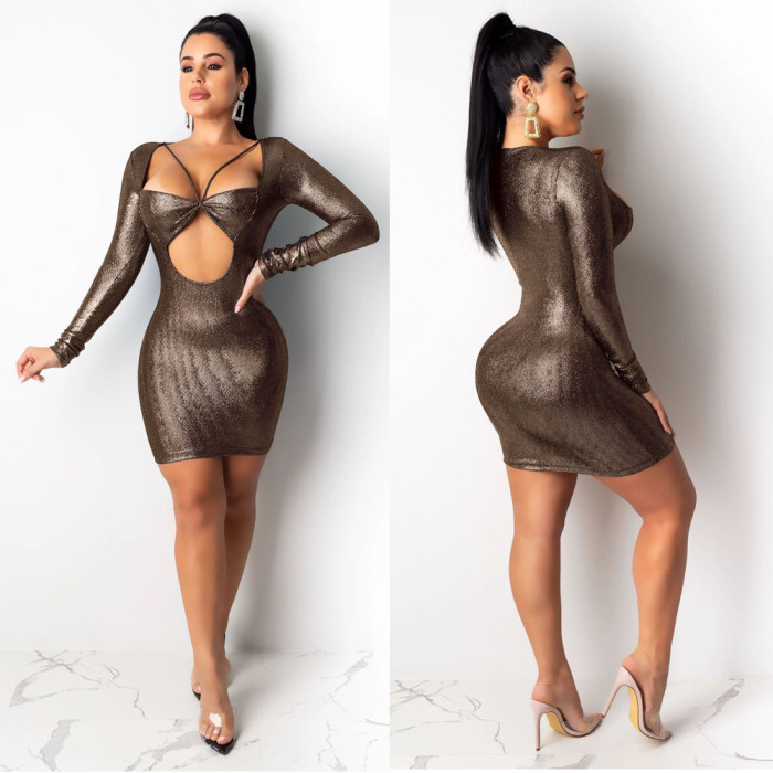 Long Sleeve Sexy Cocktail Mini Dress Womens Clothing