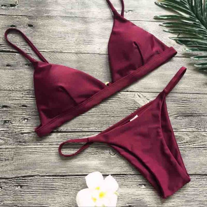 Floralkini Sexy Solid Color Low Waist Bikini Set