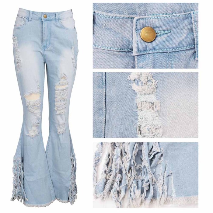 Slim Washed Ripped Tassel bottom Flared Pants