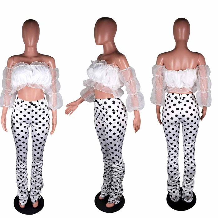 Polka Dot Pleated Pants Mesh Tube Top Two-piece Suit