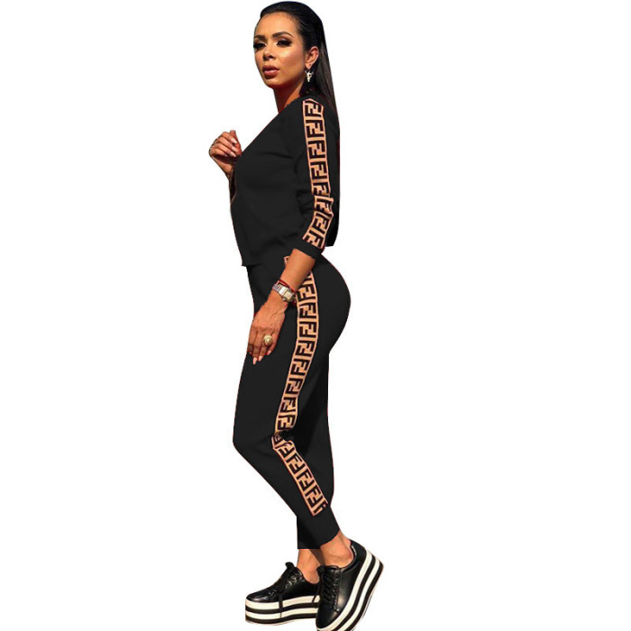 Print O-Neck Sweat Suit with Sleeves