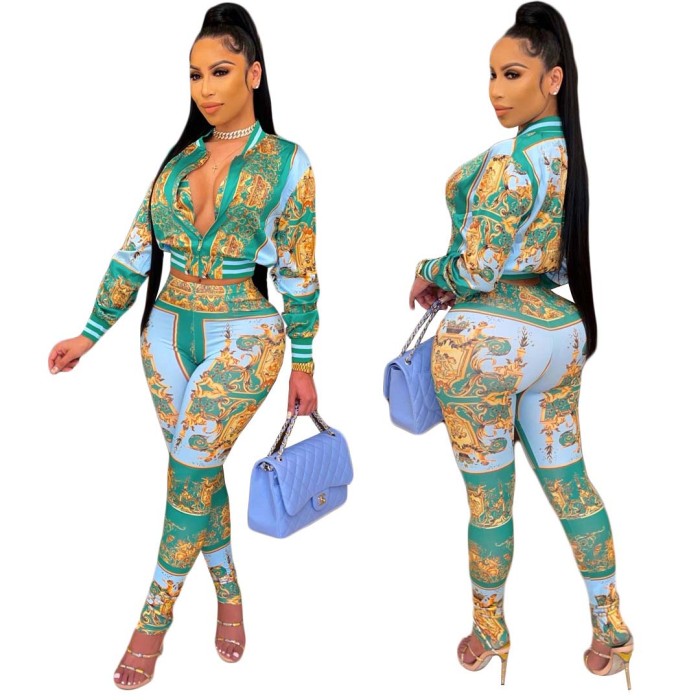 Women Two-piece Printed Casual Set