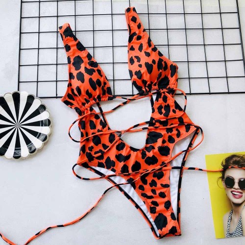 High Cut Print One-Piece Sexy Swimwear