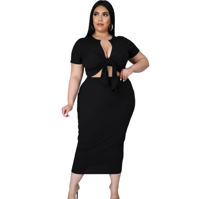 Plus Size Sexy Chest Strap Two-piece Skirt Suit