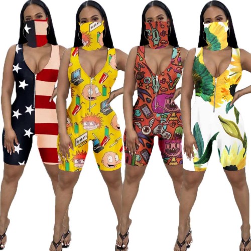 Cartoon Sports Romper With Face Mask