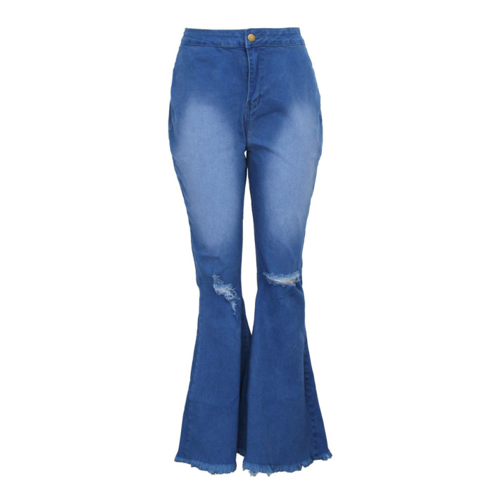 Knee Ripped Hole Casual Long Bell-bottoms Women Jeans
