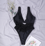black hollow out sexy monokini one piece swimwear