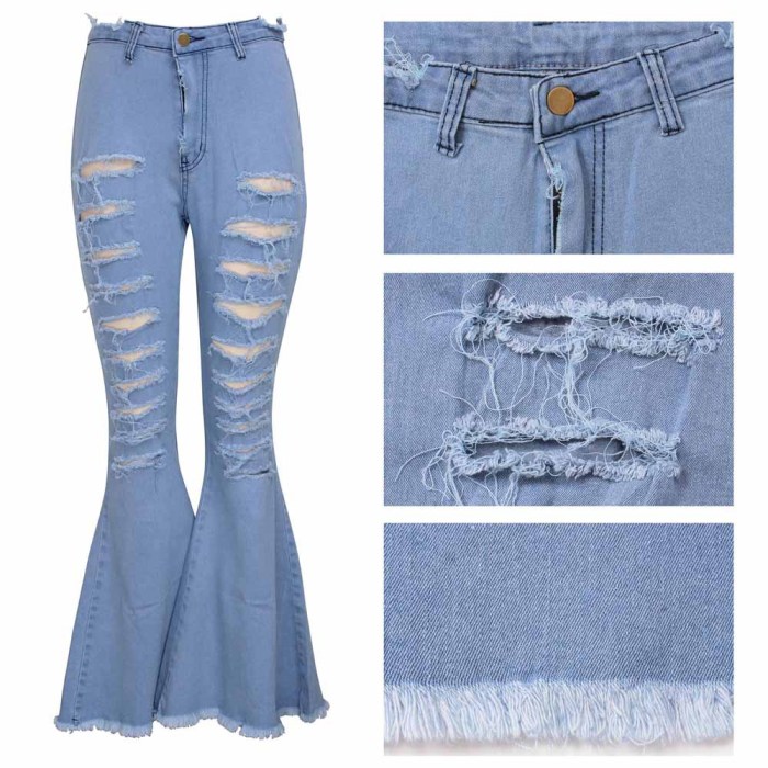 Ripped Washed High Waist Stretch Flared Jeans