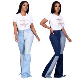 Winter Contrast Color High Waist Flare Jeans