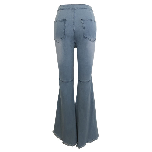 Wholesale Women Flare Pants Distressed Bell Bottom Wide Leg Denim Jeans