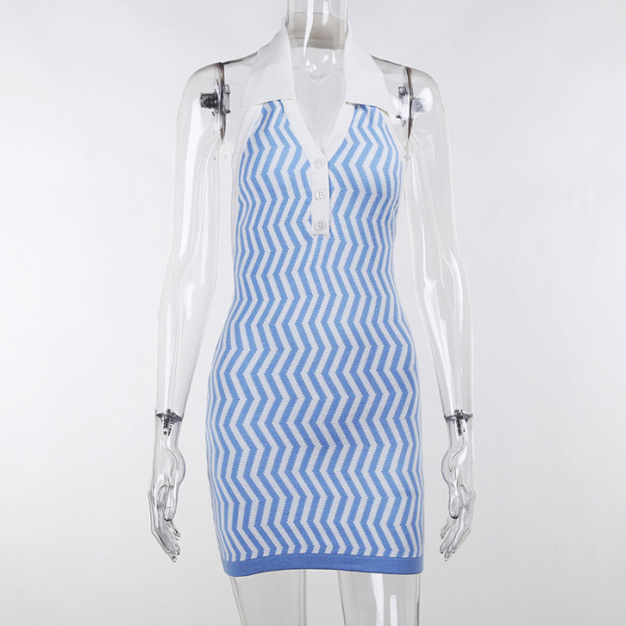 Knit Stripe Sleeveless Mini Dresses Women