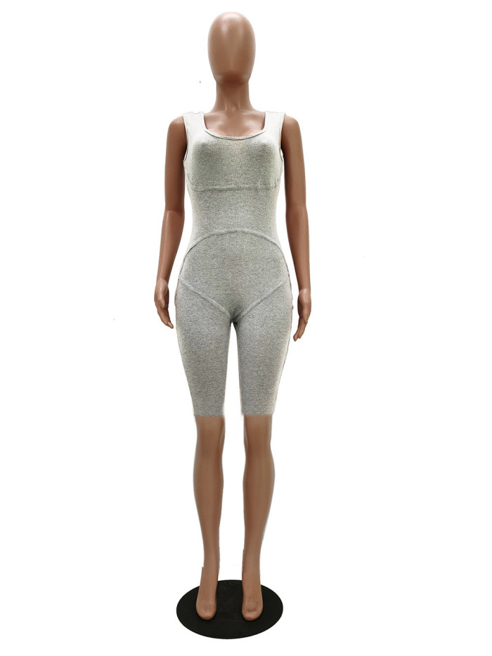 Knitted solid color sleeveless stretch slim Romper Wholesale