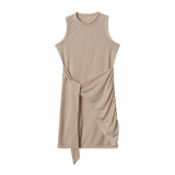 Sleeveless Ruched Tie Waist T Shirt Dress