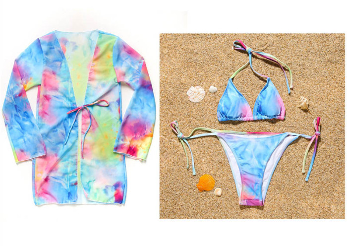 Sexy Bikini tie-dye With Print Blouse Three-piece Suit