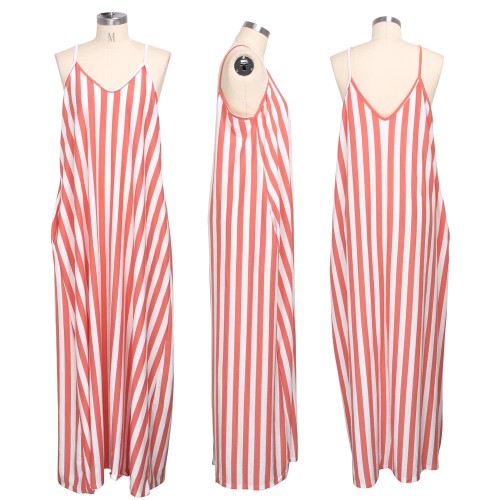 Casual Loose Striped Sleeveless V-neck Dress